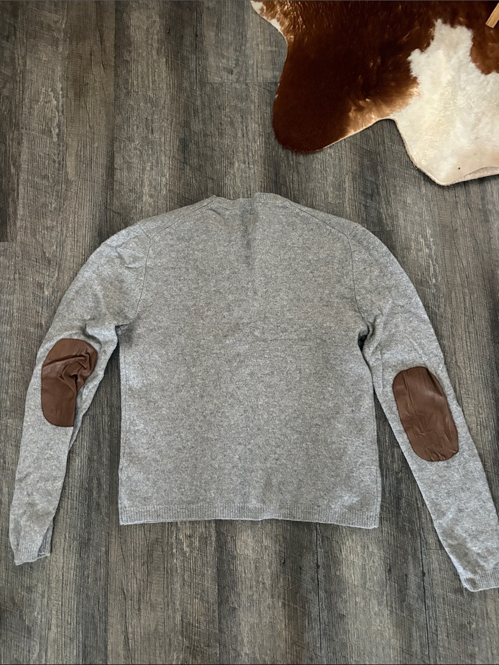 Banana Republic Gray Crewneck Sweater with Brown Elbow Patches